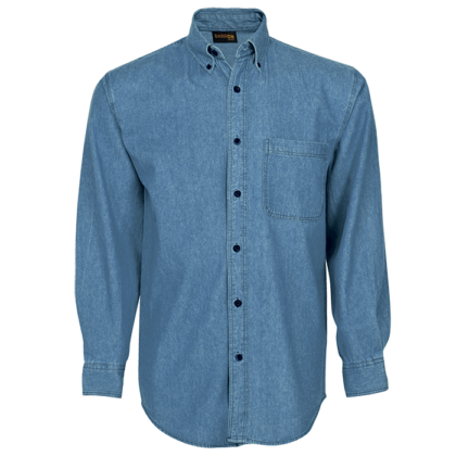 The-Cap-Company-Mens-Denim-Shirt-Long-Sleeve-Mid-Blue