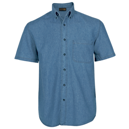 The-Cap-Company-Mens-Denim-Shirt-Short-Sleeve-Mid-Blue