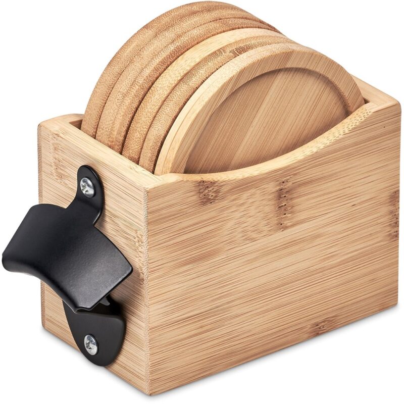 Okiyo Kanpai Bamboo Coaster & Bottle Opener Set - Image 3