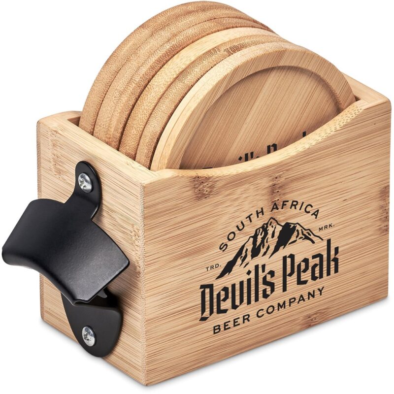 Okiyo Kanpai Bamboo Coaster & Bottle Opener Set - Image 4