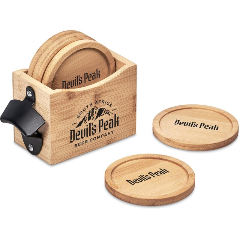 Okiyo Kanpai Bamboo Coaster & Bottle Opener Set - Image 5