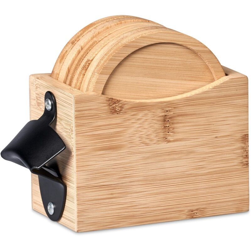 Okiyo Kanpai Bamboo Coaster & Bottle Opener Set - Image 7
