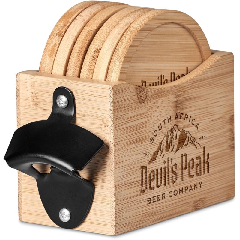 Okiyo Kanpai Bamboo Coaster & Bottle Opener Set - Image 9