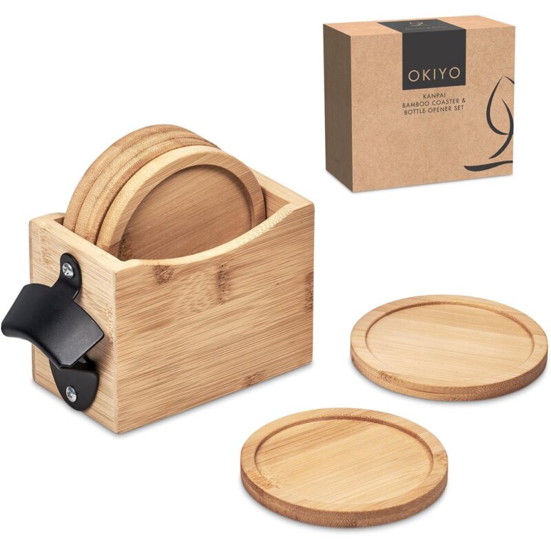 Okiyo Kanpai Bamboo Coaster & Bottle Opener Set - Image 18