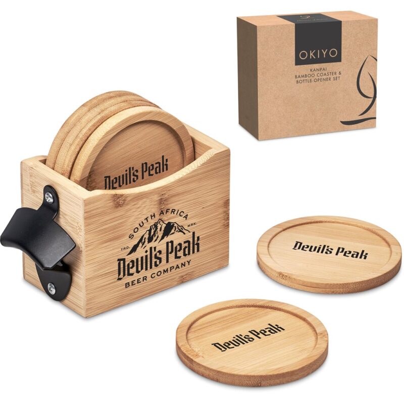 Okiyo Kanpai Bamboo Coaster & Bottle Opener Set - Image 19