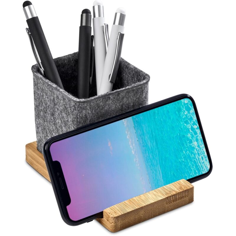 Okiyo Kyadi Recycled PET & Bamboo Desk Caddy Phone Stand - Image 12