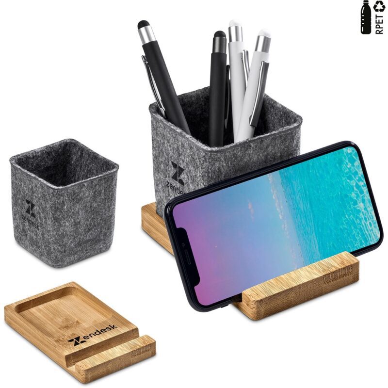 Okiyo Kyadi Recycled PET & Bamboo Desk Caddy Phone Stand - Image 14
