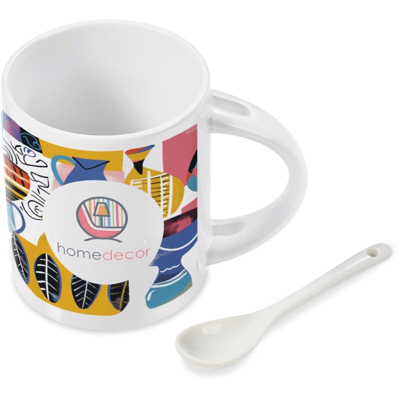 Eden Sublimation Ceramic Coffee Mug & Spoon Set - 320ml - Image 3
