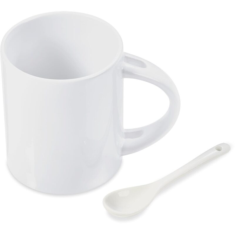 Eden Sublimation Ceramic Coffee Mug & Spoon Set - 320ml - Image 4