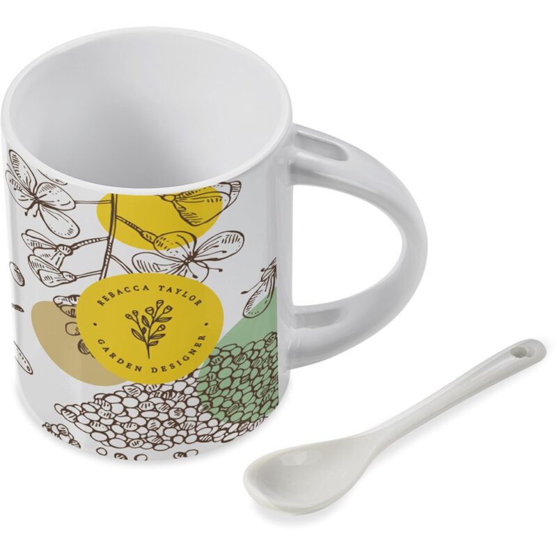 Eden Sublimation Ceramic Coffee Mug & Spoon Set - 320ml - Image 2