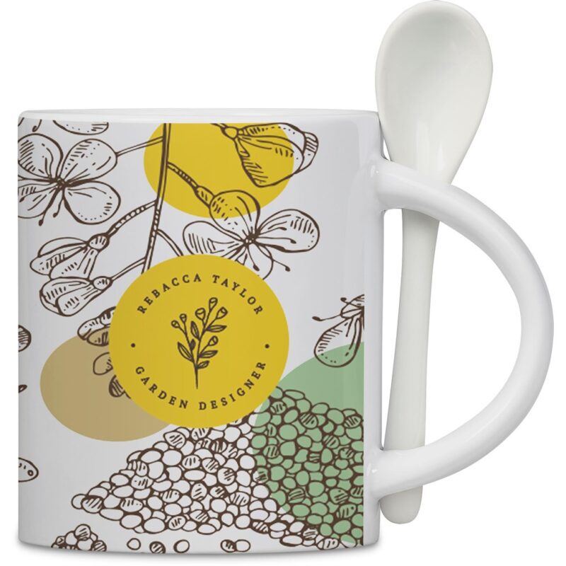 Eden Sublimation Ceramic Coffee Mug & Spoon Set - 320ml - Image 5