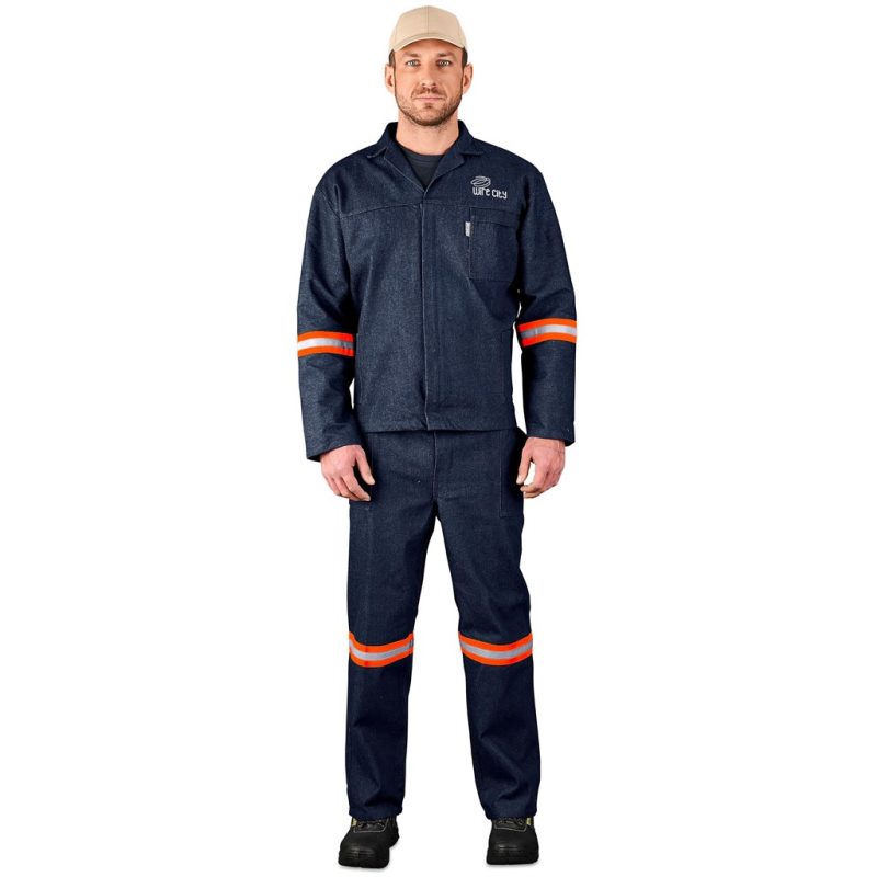 Vintage 100% Cotton Denim Conti Suit - Reflective Arms, Legs & Back - Orange Tape - Image 3
