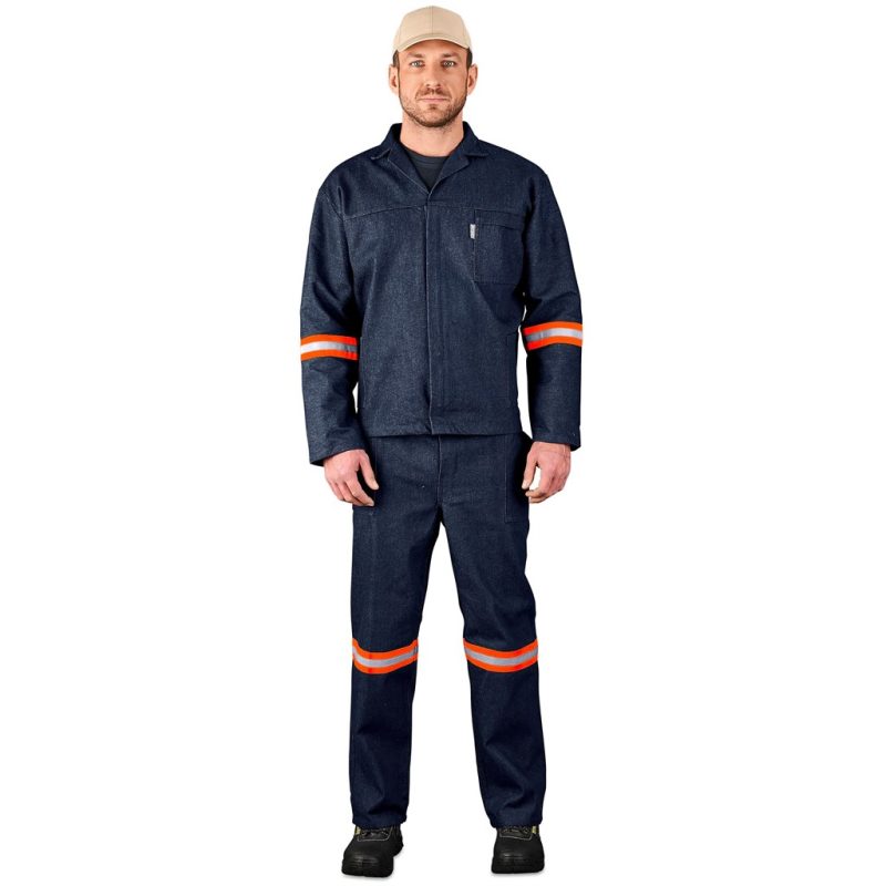 Vintage 100% Cotton Denim Conti Suit - Reflective Arms, Legs & Back - Orange Tape - Image 2
