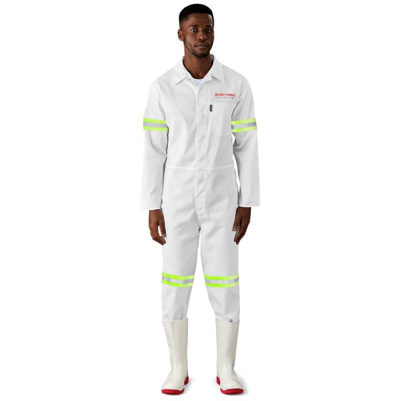 Safety Polycotton Boiler Suit - Reflective Arms Legs & Back - Yellow Tape - Image 4